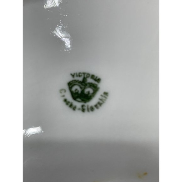 Victoria Czech Slovakia Porcelain Transfer-ware Roses Bowl Fluted Scalloped Rim - Picture 6 of 6